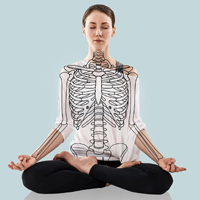 Photo of someone meditating with a skeletal overlay